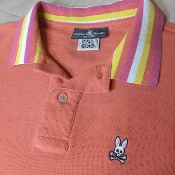 PSYCHO BUNNY Pima Cotton Striped Colar Embroidered Logo Preppy Golf Polo 7 XL - Picture 1 of 10